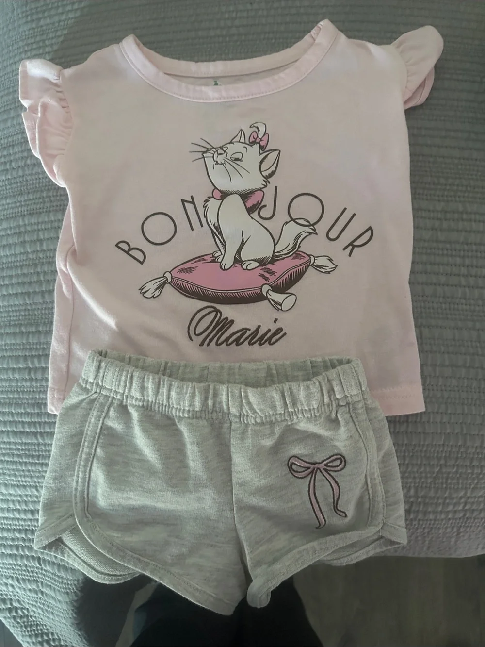 T.J.Maxx Girls Pink Marie Cat Pajama Set with Gray Shorts